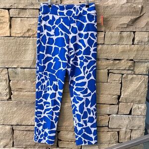 Krazy Larry Resort Wear Pull On Slacks Blue & Off White Giraffe Print
